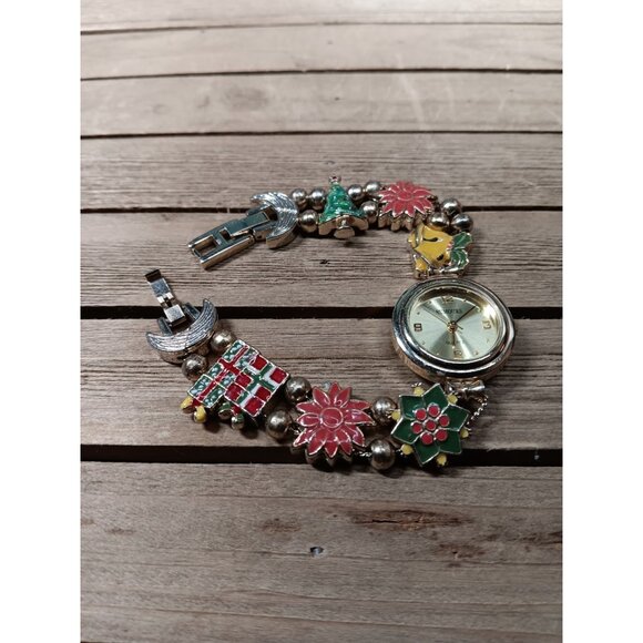 Christmas Watch Rumours Quartz Enameled Bracelet Poinsettias Presents Bells Tree main image 5